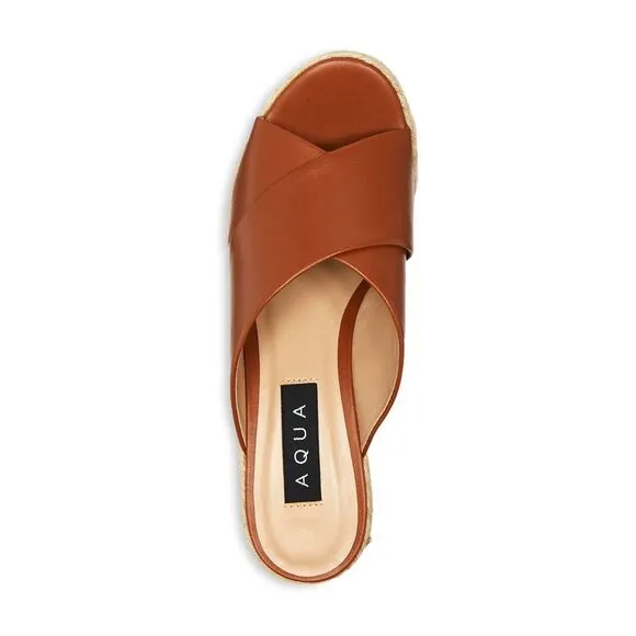 AQUA Womens Brown 2-1/2&quot; Platform July Slip On Leather Espadrille Shoes 7.5