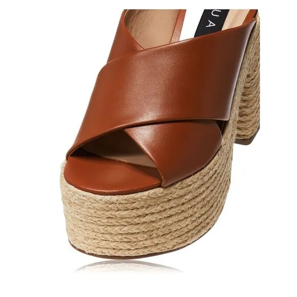 AQUA Womens Brown 2-1/2&quot; Platform July Slip On Leather Espadrille Shoes 7.5