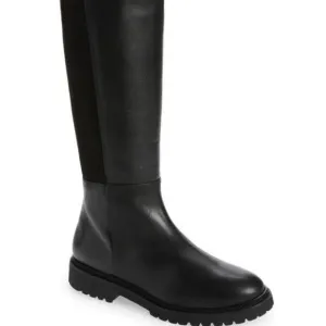 Aquatalia Black Mattie Water Resistant Leather/Suede Tall Boots