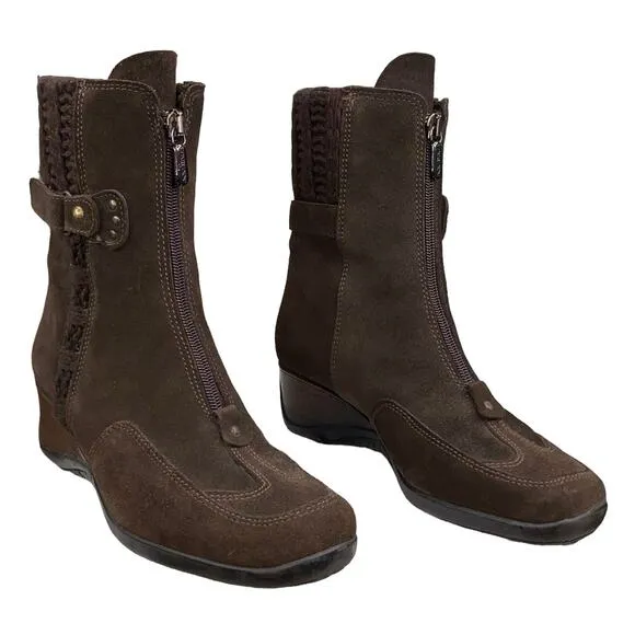 Aquatalia Marvin K Mia Women's Brown Suede Wedge Ankle Boot Size US 7