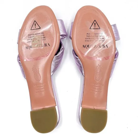Aquazzura Olie Knotted Sandals Purple Metallic Crisscross Flat Slide Sz 38 / 8