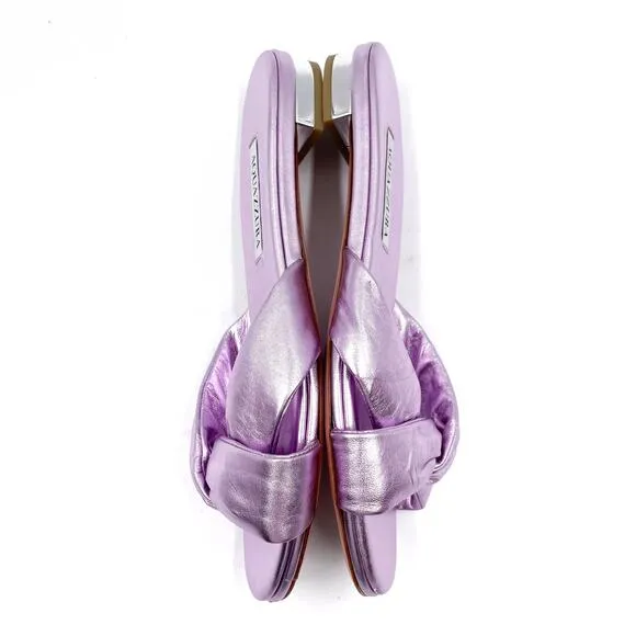 Aquazzura Olie Knotted Sandals Purple Metallic Crisscross Flat Slide Sz 38 / 8