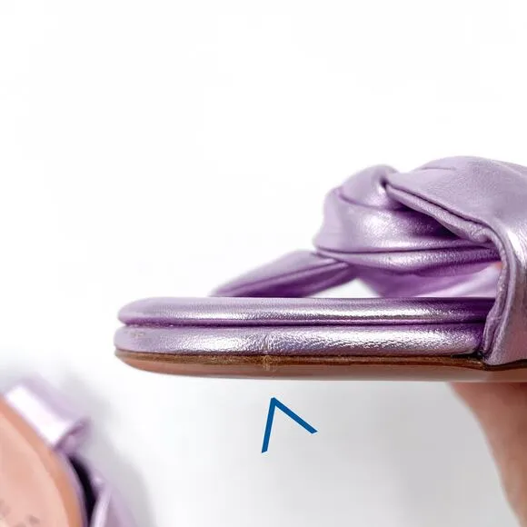 Aquazzura Olie Knotted Sandals Purple Metallic Crisscross Flat Slide Sz 38 / 8