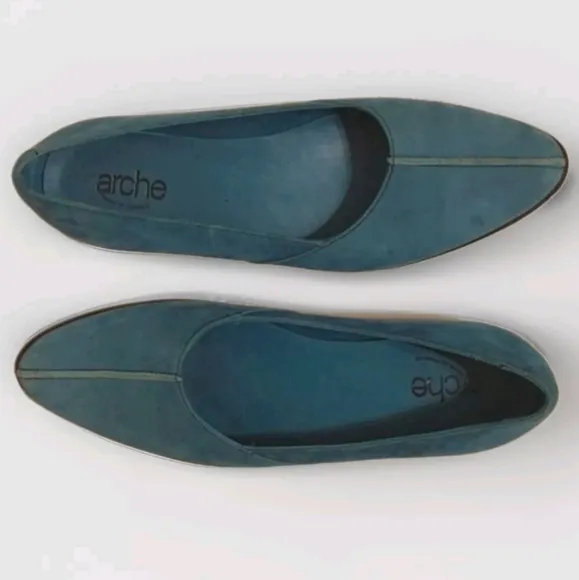 Arche Designer Torquoise Blue Pointed Toe Ballerina Flat Leather Sandals US 7