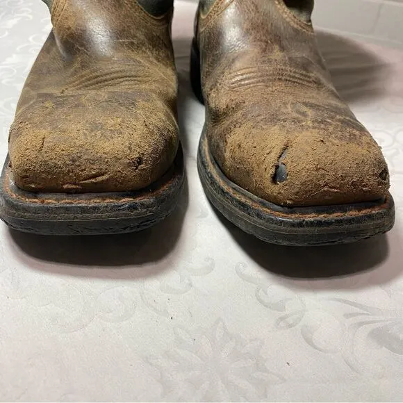 ARIAT 10D WORK Steel Toe Cowboy Boots Leather 43 Wide W Green Design Western