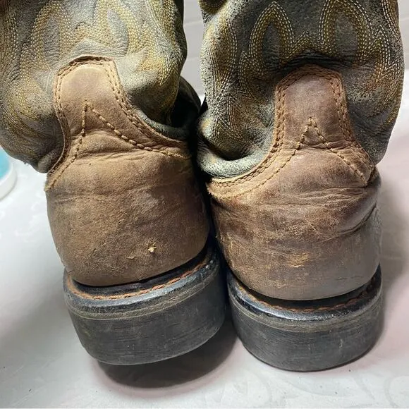 ARIAT 10D WORK Steel Toe Cowboy Boots Leather 43 Wide W Green Design Western