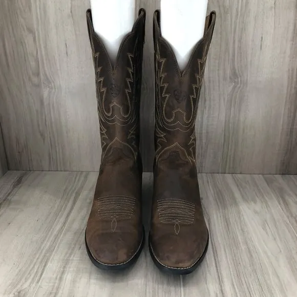Ariat Boots Womens 9.5B Heritage Brown Leather Pull On Cowboy Western