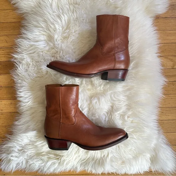 ariat ‘brewer’ cognac brown leather ankle chelsea cowboy western boots men’s 10D