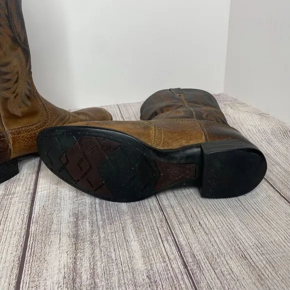 Ariat Heritage Mens 12M Stockman Western Leather Workboots Brown Slip Resistant