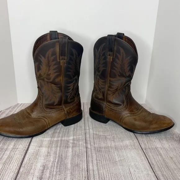 Ariat Heritage Mens 12M Stockman Western Leather Workboots Brown Slip Resistant