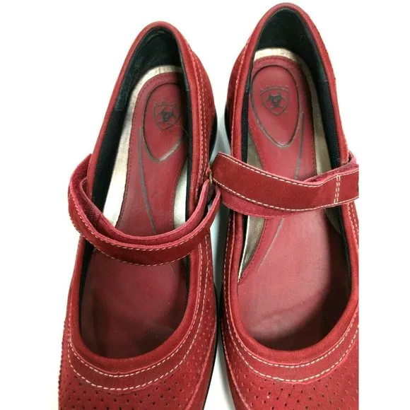 Ariat Red Suede Mary Jane Hook and Loop Slip On 9