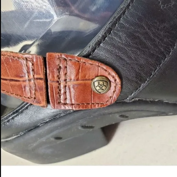 Ariat Sport Slingback Mule Clog 7 B Black Brwn Leather Slip On 1.5” Heel Leather