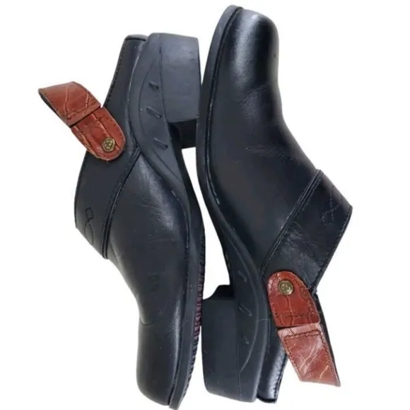 Ariat Sport Slingback Mule Clog 7 B Black Brwn Leather Slip On 1.5” Heel Leather