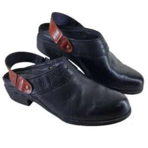 Ariat Sport Slingback Mule Clog 7 B Black Brwn Leather Slip On 1.5” Heel Leather