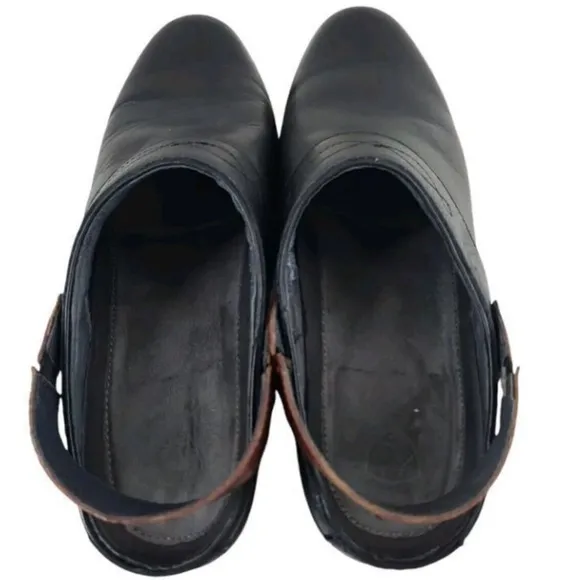 Ariat Sport Slingback Mule Clog 7 B Black Brwn Leather Slip On 1.5” Heel Leather