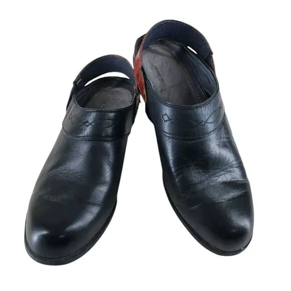 Ariat Sport Slingback Mule Clog 7 B Black Brwn Leather Slip On 1.5” Heel Leather