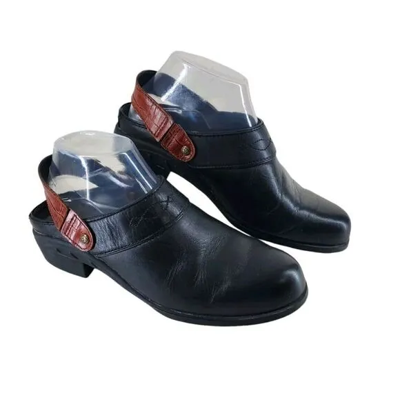 Ariat Sport Slingback Mule Clog 7 B Black Brwn Leather Slip On 1.5” Heel Leather