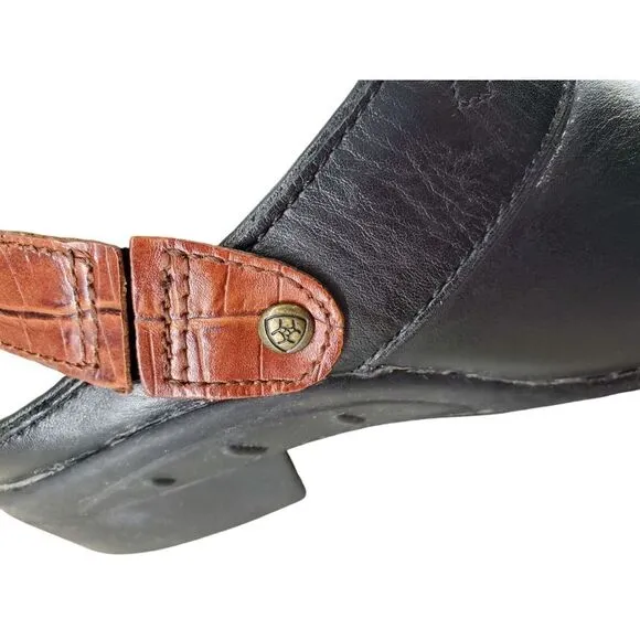 Ariat Sport Slingback Mule Clog 7 B Black Brwn Leather Slip On 1.5” Heel Leather