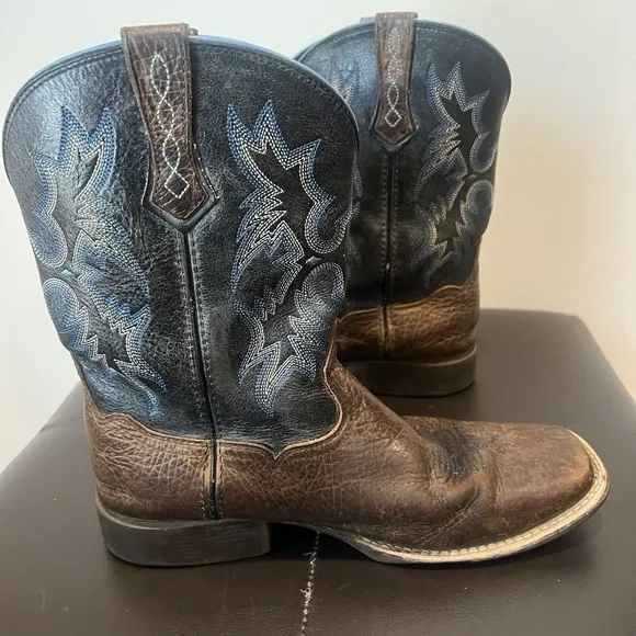 ARIAT TOMBSTONE SQUARE TOE WESTERN BOOTS BLUE UPPER 10012794 YOUTH 5 Cowboy