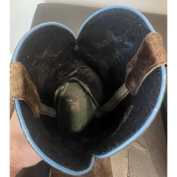ARIAT TOMBSTONE SQUARE TOE WESTERN BOOTS BLUE UPPER 10012794 YOUTH 5 Cowboy