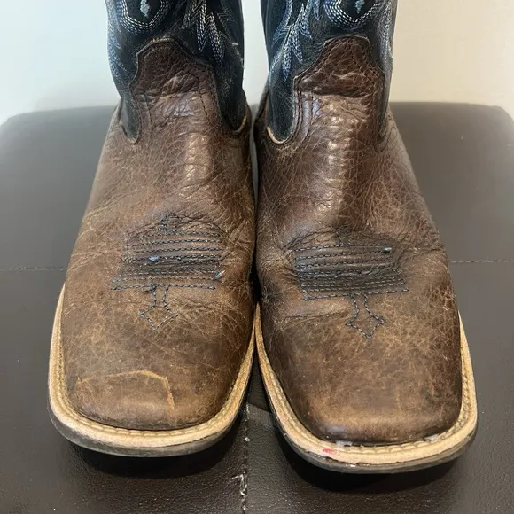 ARIAT TOMBSTONE SQUARE TOE WESTERN BOOTS BLUE UPPER 10012794 YOUTH 5 Cowboy