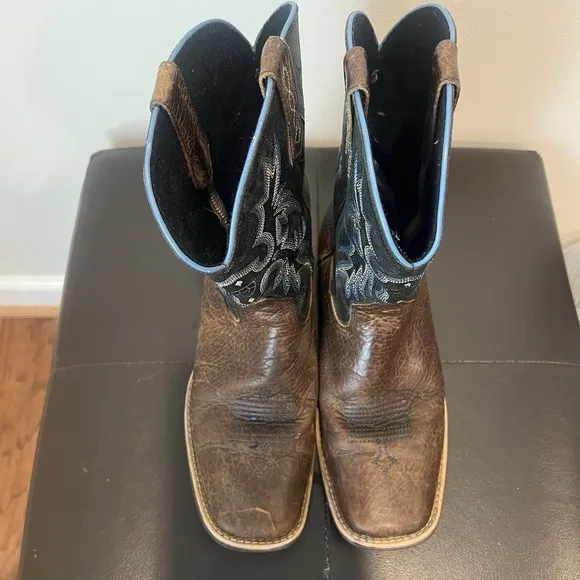 ARIAT TOMBSTONE SQUARE TOE WESTERN BOOTS BLUE UPPER 10012794 YOUTH 5 Cowboy