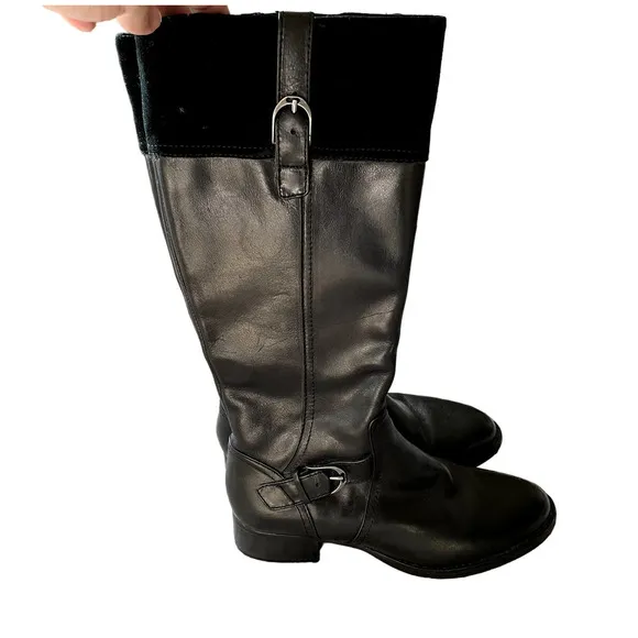 Ariat York Black Leather &amp; Suede Knee High Riding Boots Womens 8 EUC