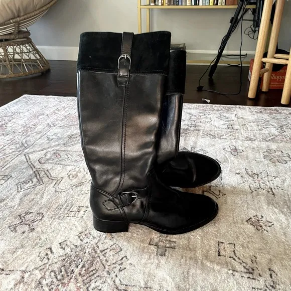 Ariat York Black Leather &amp; Suede Knee High Riding Boots Womens 8 EUC