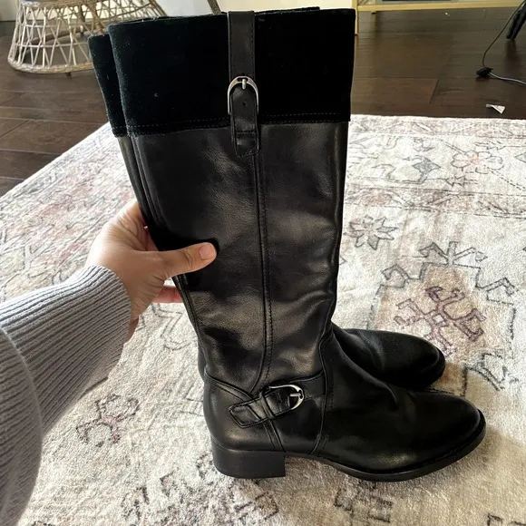 Ariat York Black Leather &amp; Suede Knee High Riding Boots Womens 8 EUC