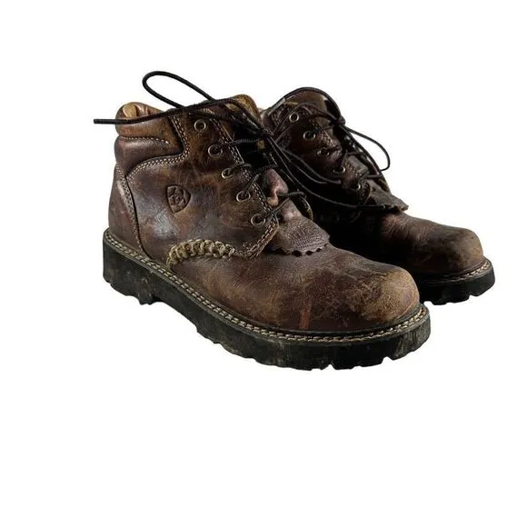 Ariat Youth Leather Boots 7 Brown Laces Tie