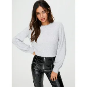 Aritzia Sunday Best Kitten Eyelash Bishop Sleeve Sweater Metallic Silver Gray S