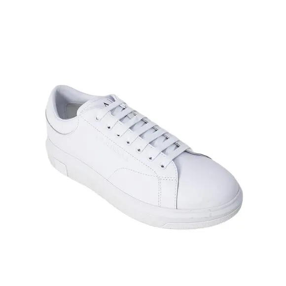 Armani Exchange Sporty White Leather Sneakers with Rubber Sole for Men