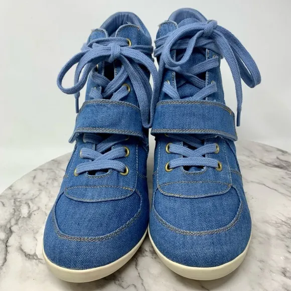 Ash Bowie Denim Hidden Wedge Hi-Top Sneakers 40/9 Sporty Retro Edgy Casual