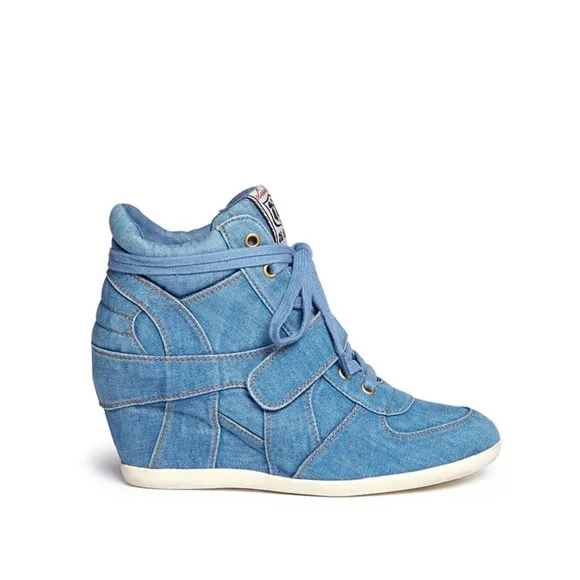 Ash Bowie Denim Hidden Wedge Hi-Top Sneakers 40/9 Sporty Retro Edgy Casual