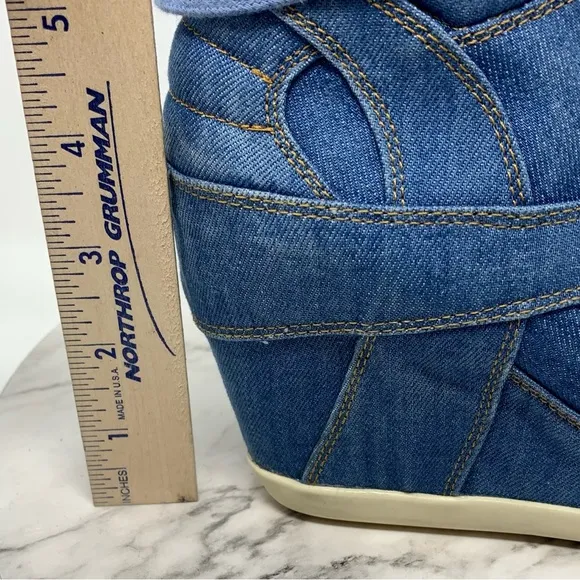 Ash Bowie Denim Hidden Wedge Hi-Top Sneakers 40/9 Sporty Retro Edgy Casual