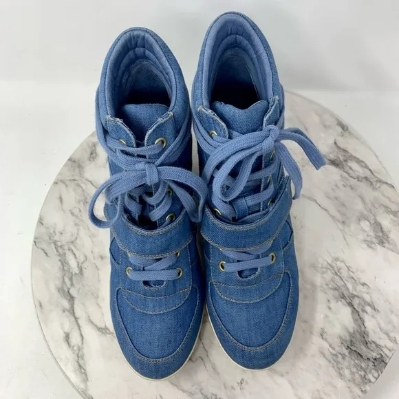 Ash Bowie Denim Hidden Wedge Hi-Top Sneakers 40/9 Sporty Retro Edgy Casual