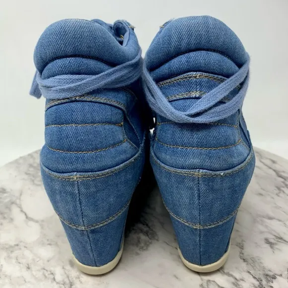 Ash Bowie Denim Hidden Wedge Hi-Top Sneakers 40/9 Sporty Retro Edgy Casual