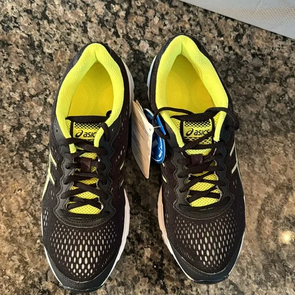 ASICS gel storm black lighting flash yellow kids sneakers NIB6.5
