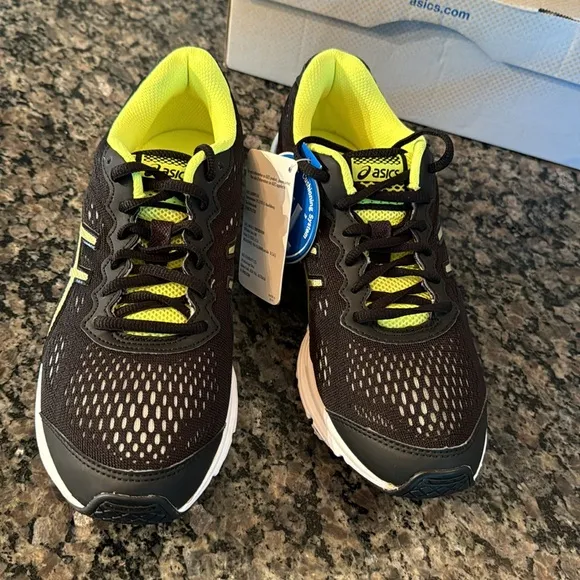 ASICS gel storm black lighting flash yellow kids sneakers NIB6.5