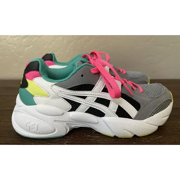 Asics Girls Sneakers Shoes Size 4 Gel-BND Pink Green Gray White 1024A024 Sample