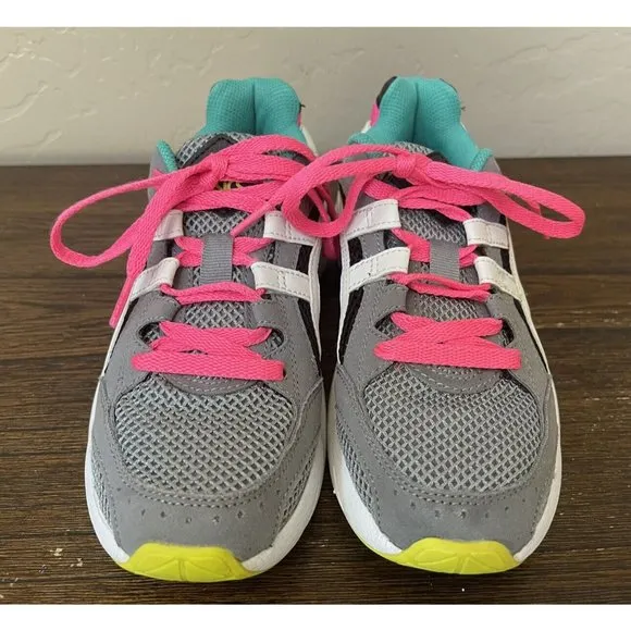 Asics Girls Sneakers Shoes Size 4 Gel-BND Pink Green Gray White 1024A024 Sample