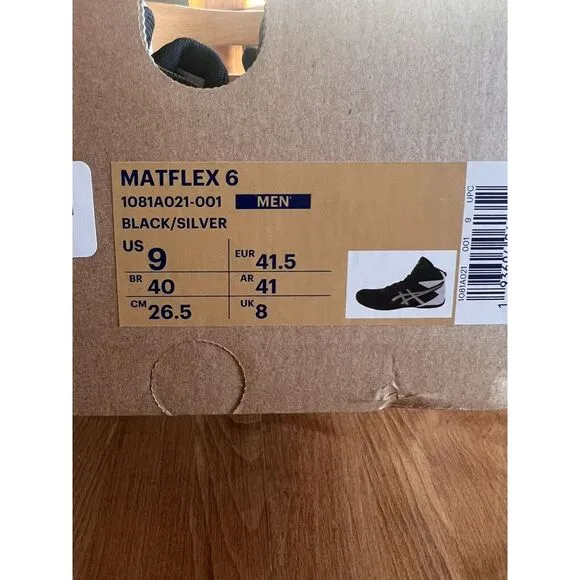 Asics Mens Matflex 6 Wrestling Shoes Black Silver White Size US 9 1081A021 NEW!