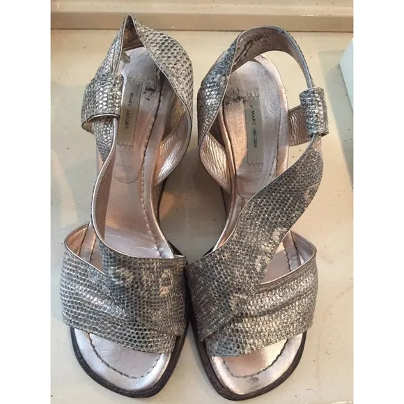 Authentic Marc Jacobs strappy rose gold wedges