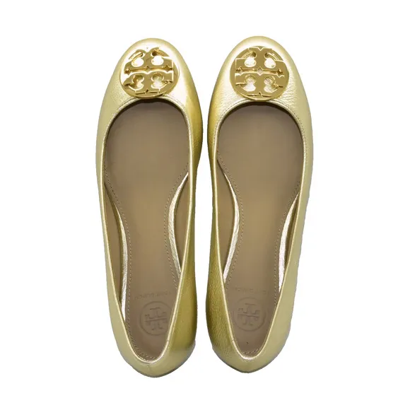 B5 Auth TORY BURCH Claire Gold Metallic Tumbled Leather Ballet Flat Shoes Size 7