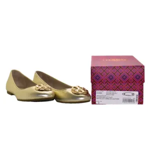B5 Auth TORY BURCH Claire Gold Metallic Tumbled Leather Ballet Flat Shoes Size 7