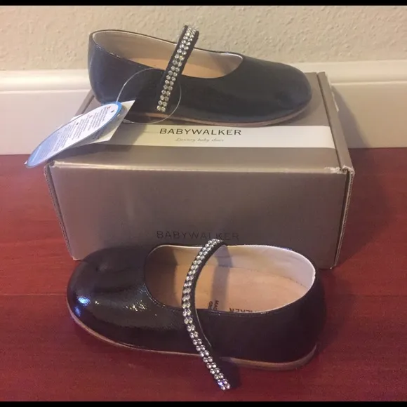 Babywalker black Mary Jane rhinestone girls shoes