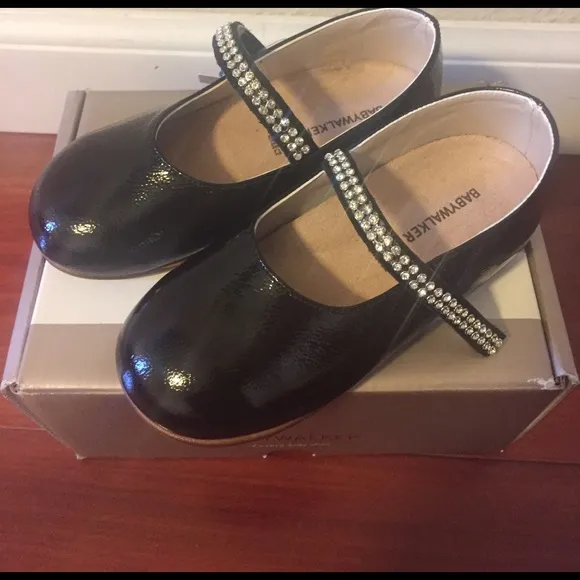 Babywalker black Mary Jane rhinestone girls shoes