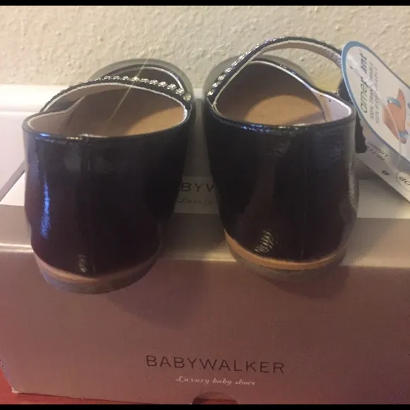 Babywalker black Mary Jane rhinestone girls shoes