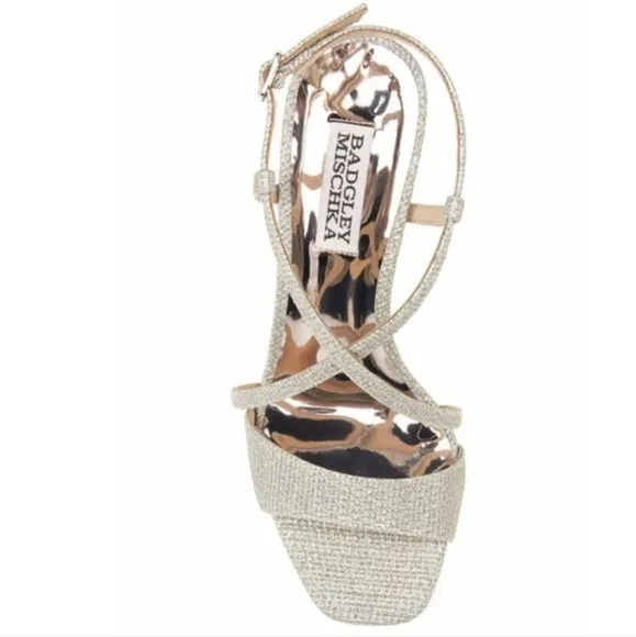Badgley Mischka Womens Ebiza Metallic Heels Sandals Shoes sz 7