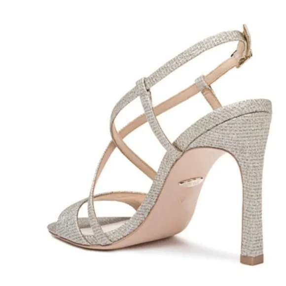 Badgley Mischka Womens Ebiza Metallic Heels Sandals Shoes sz 7